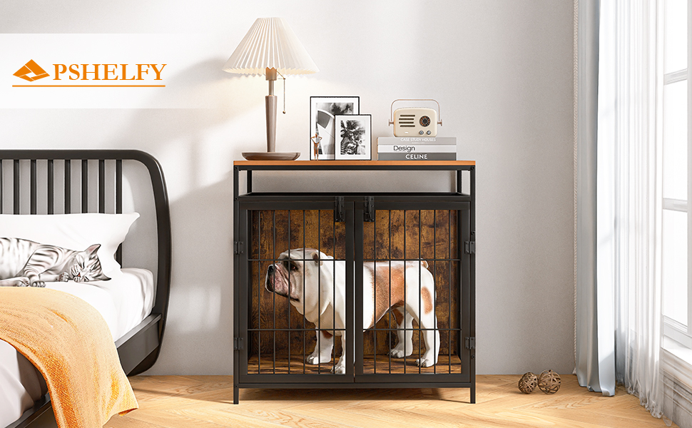 Pshelfy Dog Crate Furniture Wooden Dog Cage with Three
