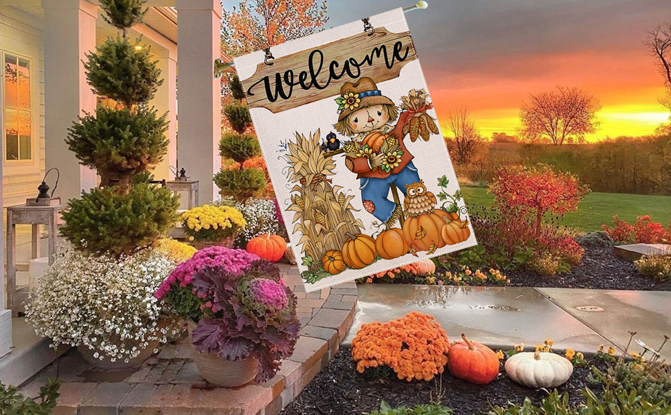 Fall Flags for Outdoors 28 X 40 Double Sided Scarecrow