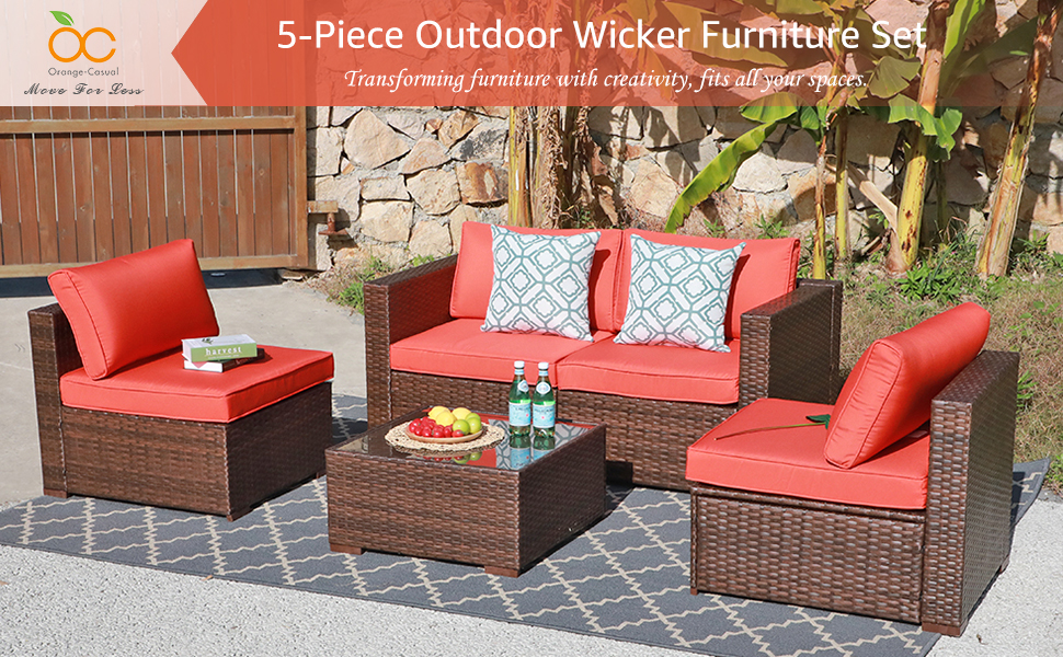 OC OrangeCasual 5 Piece Patio Furniture Set, AllWeather