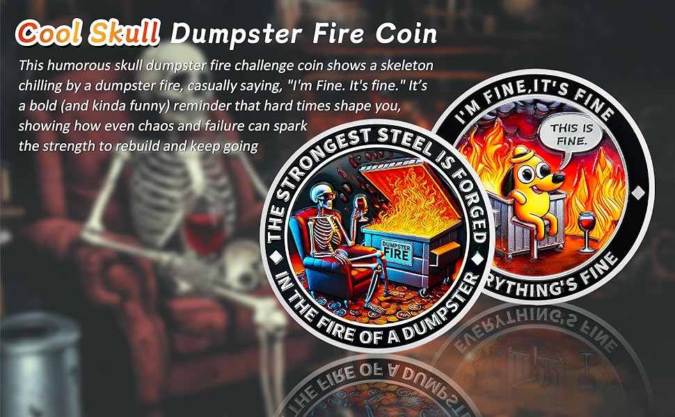 Cool Skull Dumpster Fire Challenge Coin
