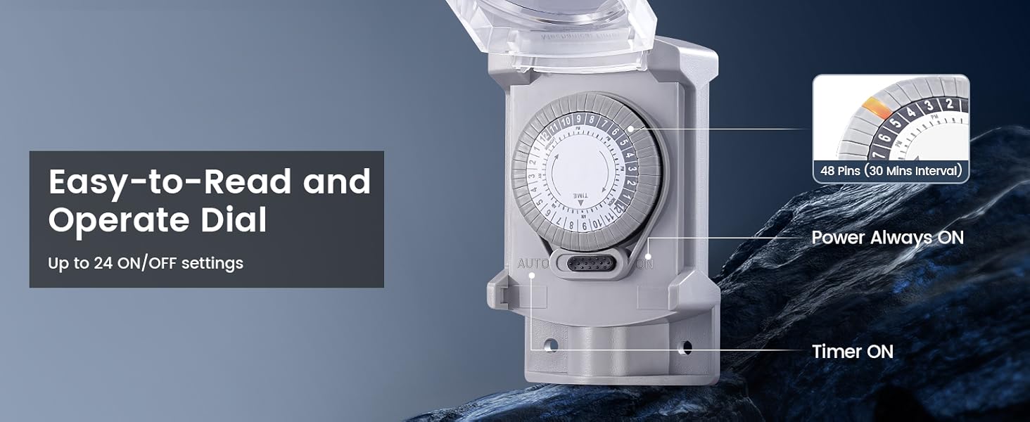 SURAIELEC 20 AMP 24 Hour Mechanical Timer Switch for Outdoor Electrical ...