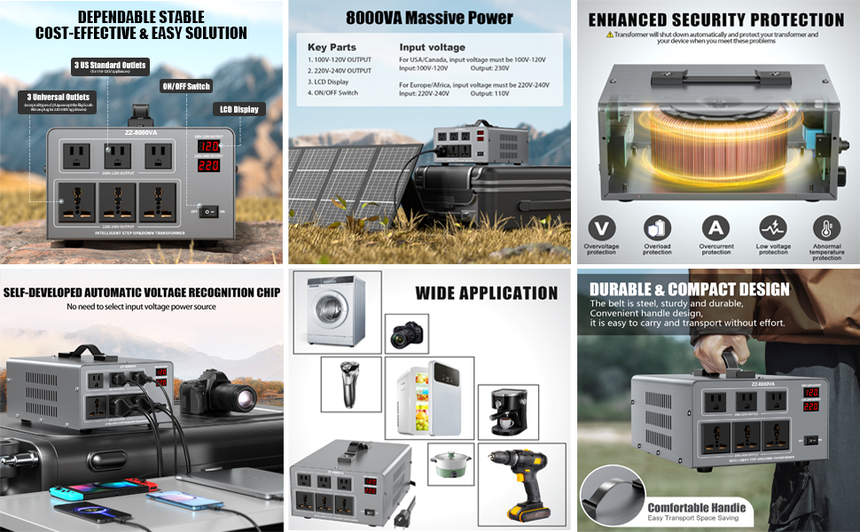 8000 Watt Voltage Converter Transformer Heavy Duty Step Up/Down AC 110V/120V/220V/240V