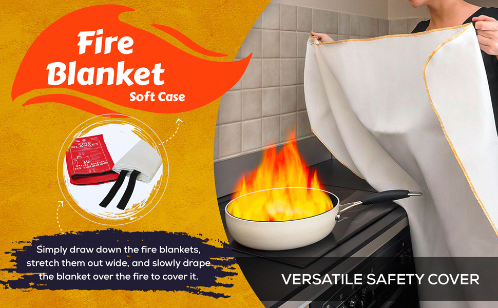 ANGIX 1m x 1m Soft Case Fire Blanket Large and Fast Unfolding with