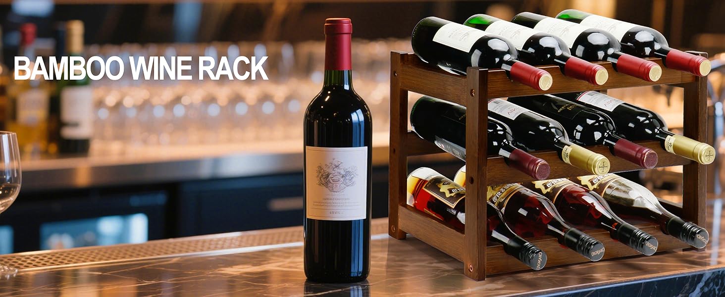 3 Tier Bamboo Wine Rack for Countertop, 12 Bottles Wine Storage Shelf