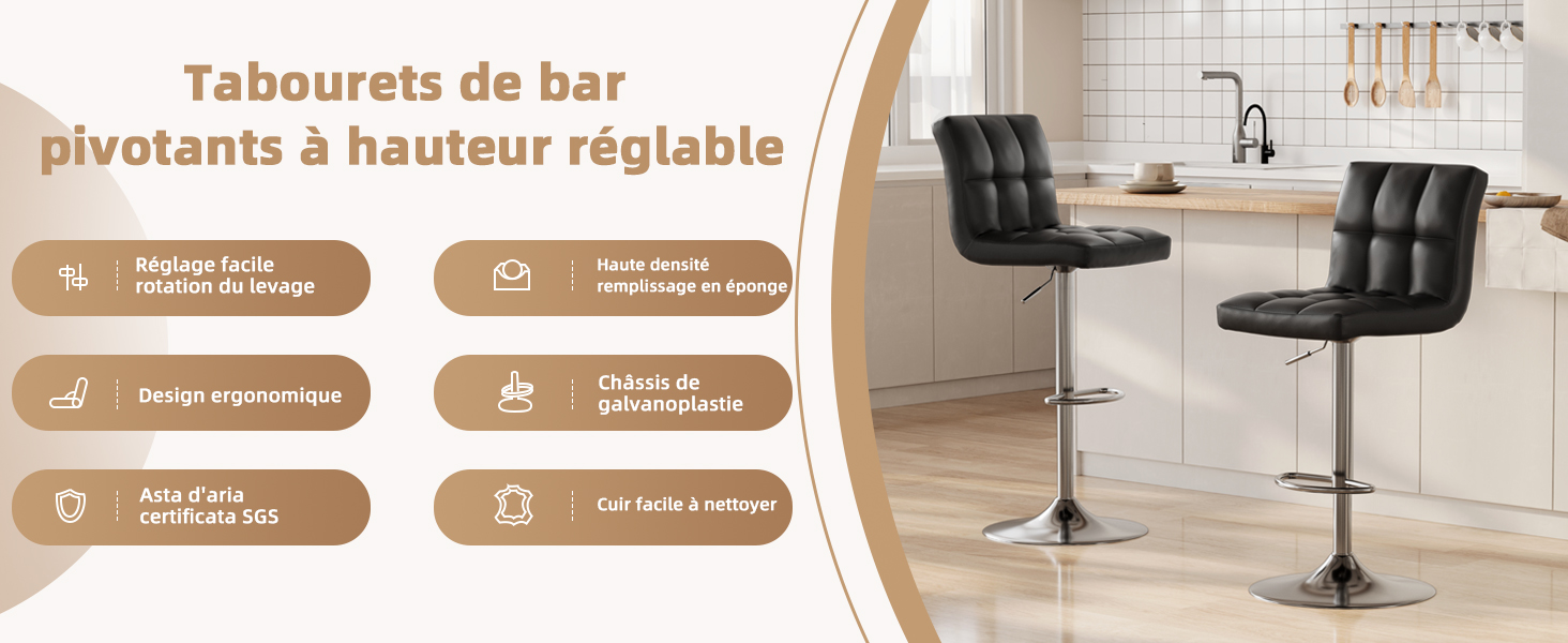 Tabourets de bar pivotants à hauteur réglable