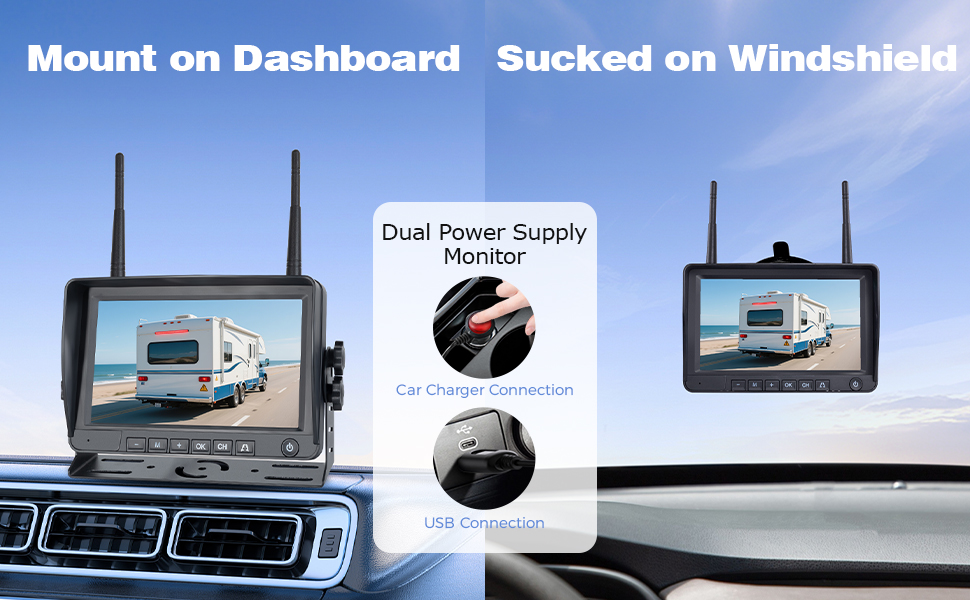 power the monitor with car charger or USB cable