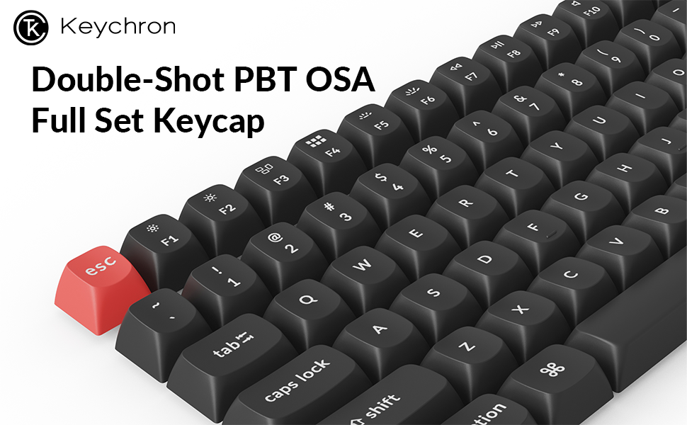 Keychron Double Shot OSA PBT Keycap Full Keycap Set (134 Keys) Black and Grey