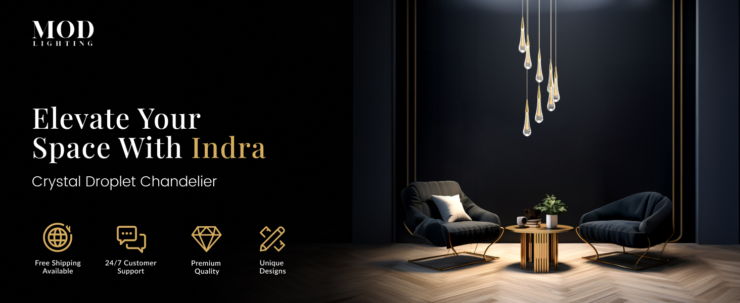 𝗠𝗢𝗗 𝗟𝗜𝗚𝗛𝗧𝗜𝗡𝗚 Indra Modern Crystal ChandelierDimmable High Ceiling