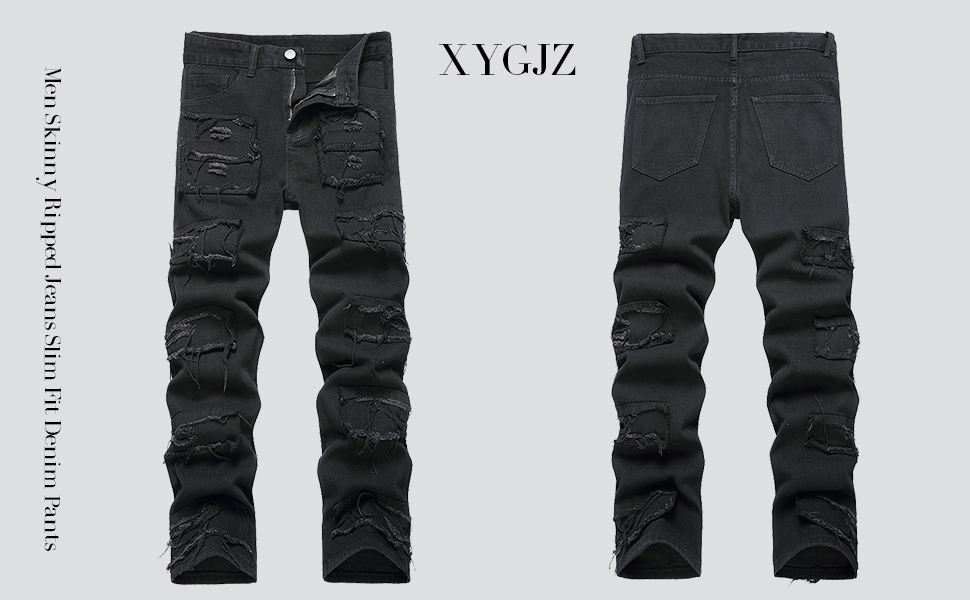 Amazon.com: XYGJZ Men's Black Stacked Jeans Skinny Ripped