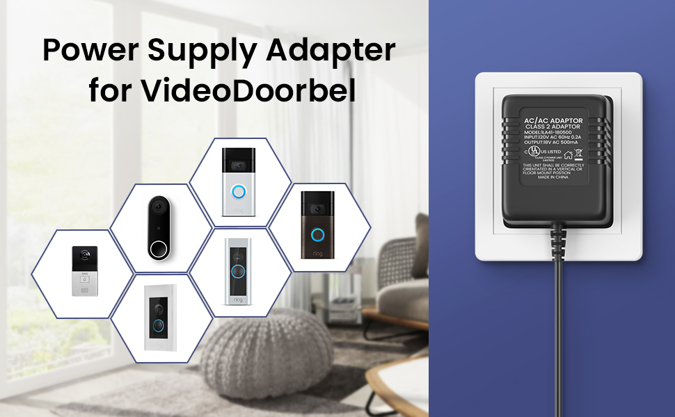 XXSZHY 18V UL Listed Power Adapter, for Video Doorbell Power Supply for