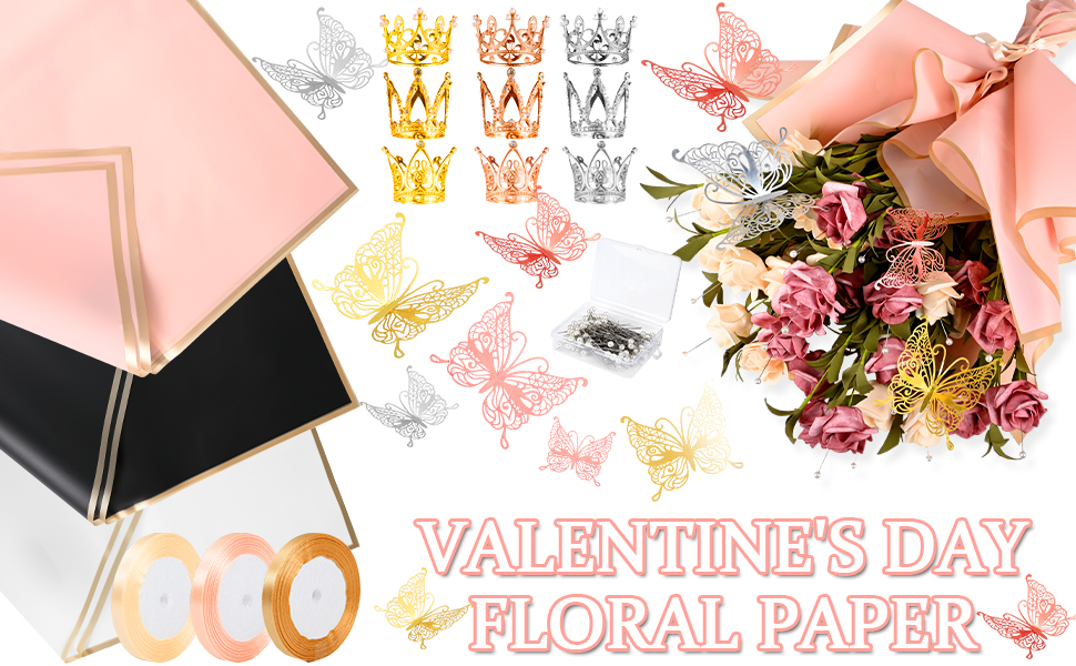 241 Pcs Flower Bouquet Wrapping Paper set, Waterproof Flower Gift Wrapping Paper