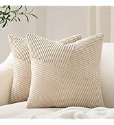 Topfinel Tan Decorative Throw Pillow Covers 18x18 Set of 2 Windmill Textured Striped Patchwork Pi...