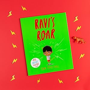 image of book on red background with lightning bolts and tiger