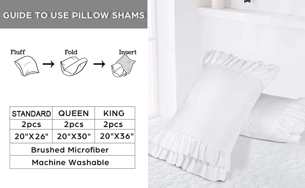 HIG Pack of 2 Farmhouse Ruffle Pillow Shams, Standard Size
