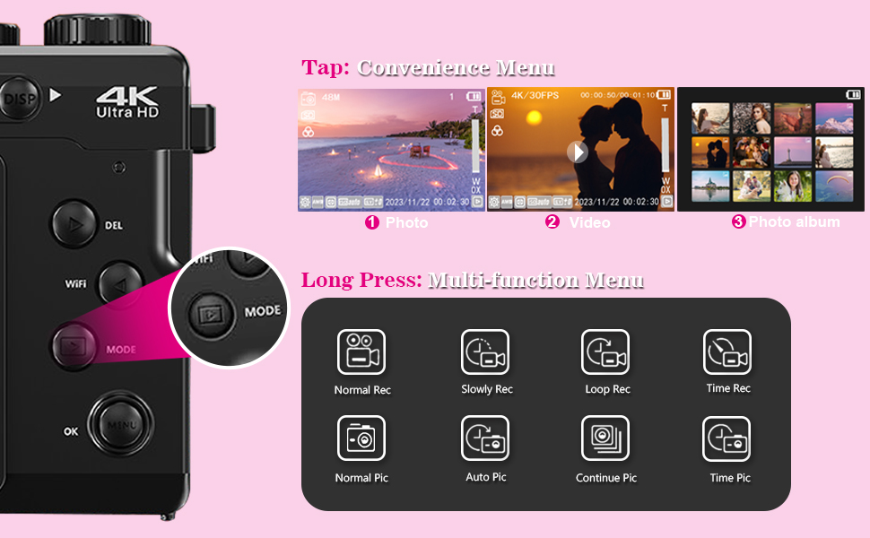 ISHARE 4K Digital Camera with WiFi, Autofocus, 3" Screen