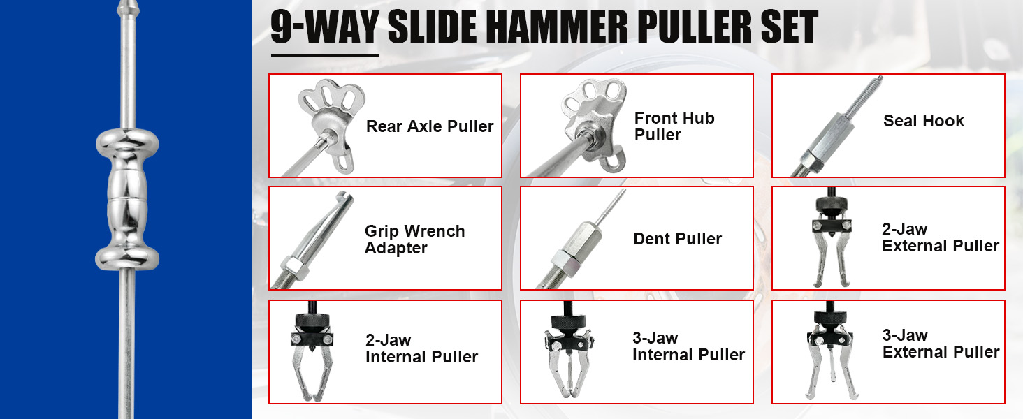 9-Way Slide Hammer Puller Set