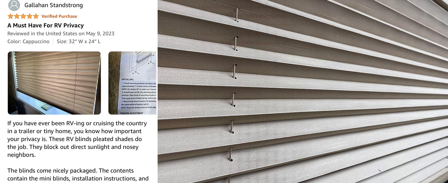 funomo RV Window Blinds Pleated Shades 26" W x 24" L RV