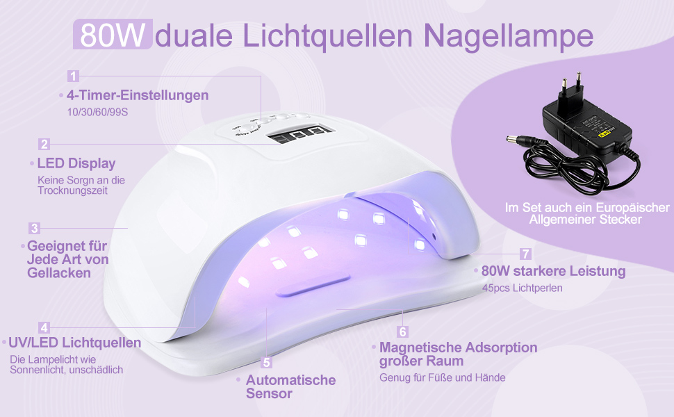 80w uv/led nagellampe duale dopplte nagellampe
