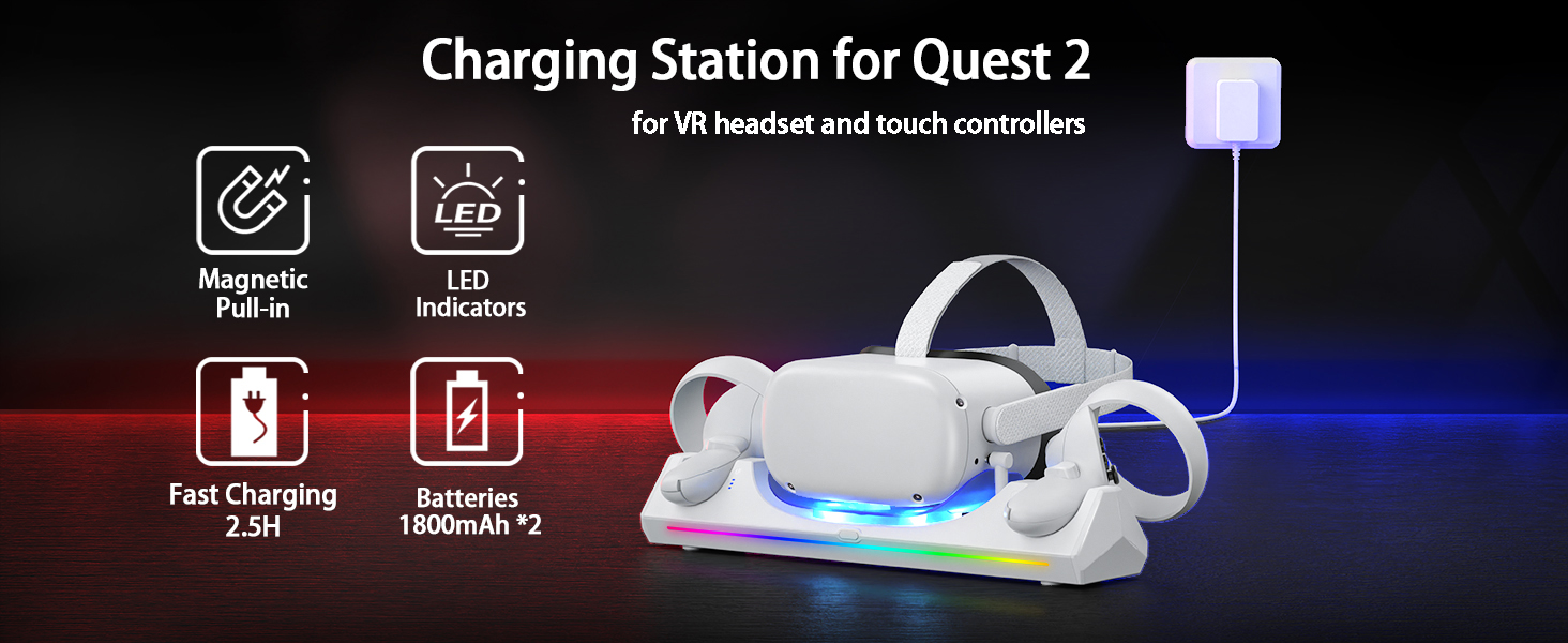 VR Charging Dock for Quest 2 Charging Stand for Oculus/Meta Quest 2 Magnetic Charging Station