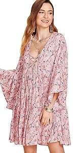 Milumia Women Boho Floral Print Flared Vacation Flowy V Neck Mini Dress