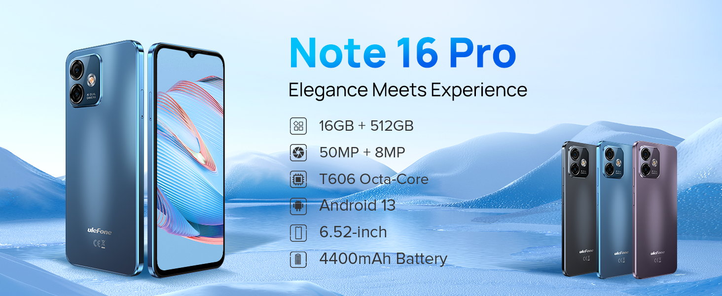 Unlocked Cell Phones Canada, Ulefone Note 16 Pro(16+512GB) Unlocked Smartphone, Android 13, 50MP