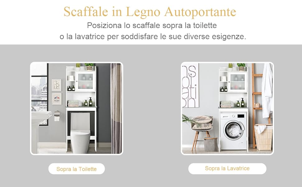 COSTWAY Sopralavatrice Mobile Per Lavatrice Bianco Con 2 Ante, Mobiletto Bagno Coprilavatrice Copri Asciugatrice WC 15 2