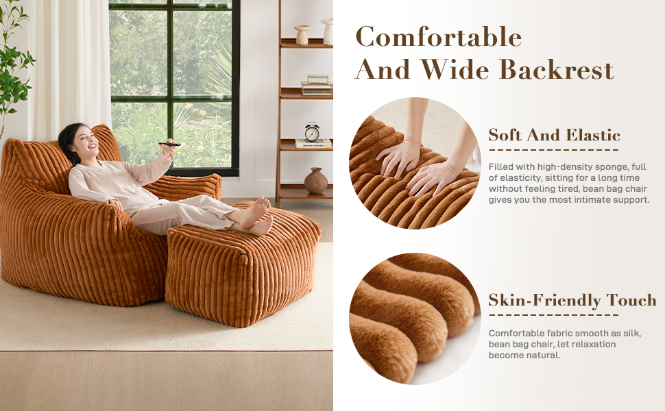 Giant Oversized Fluffy Bean Bag Chair with Armrests for