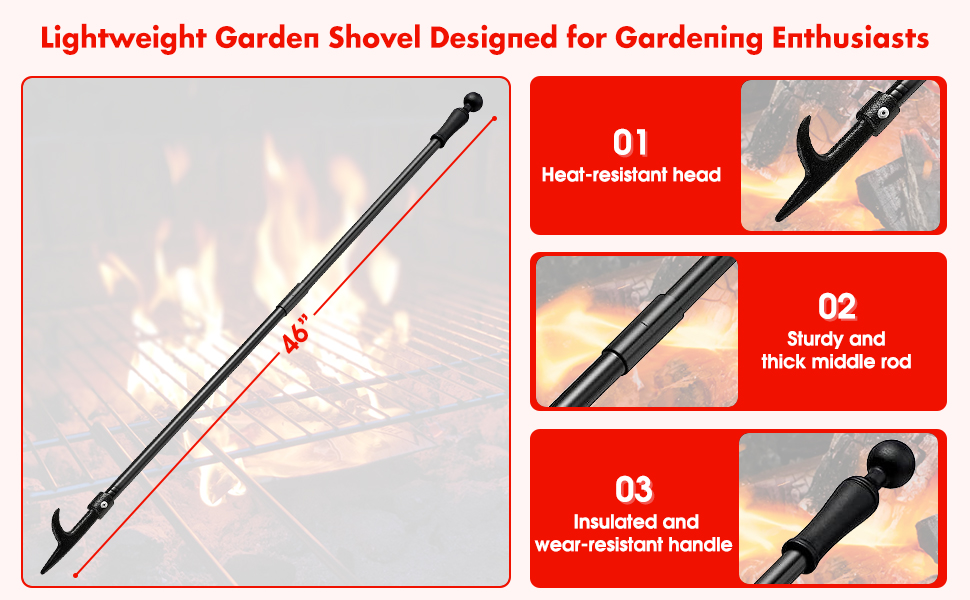 Fire Poker for Fire Pit Outdoor，46 Inch Long Portable