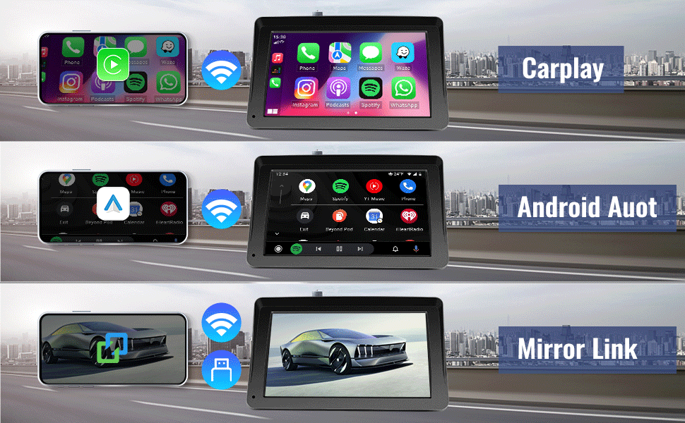 Portable Car Stereo with Wireless Apple CarPlay Android