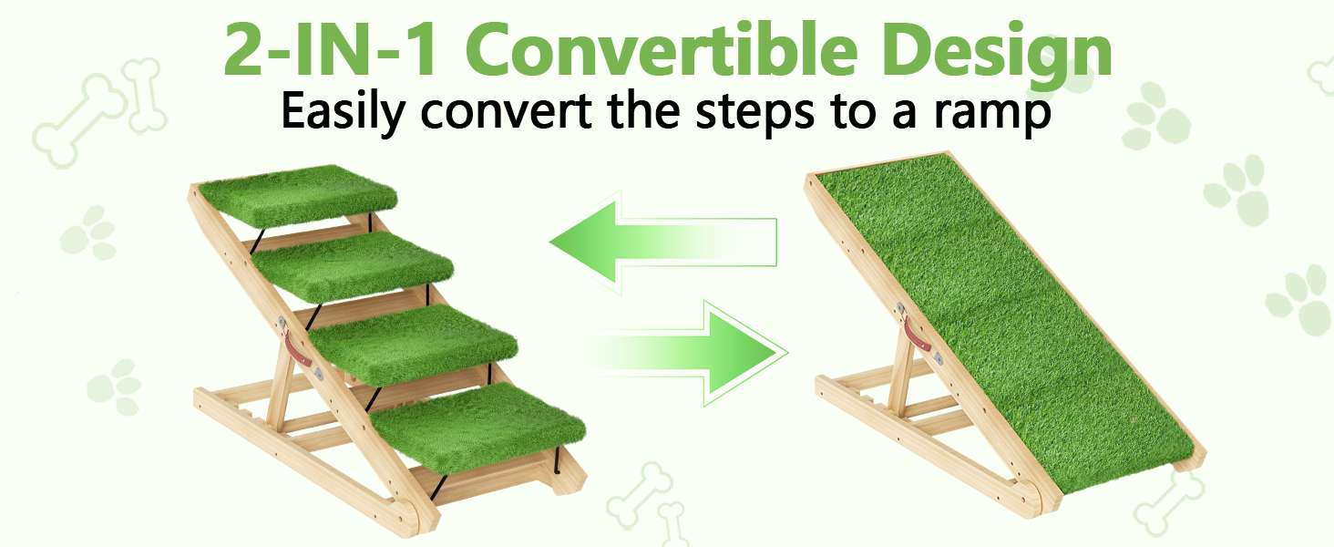NTR Dog Ramp, Wooden Dog Stairs with Non Slip Turf Mat & 2