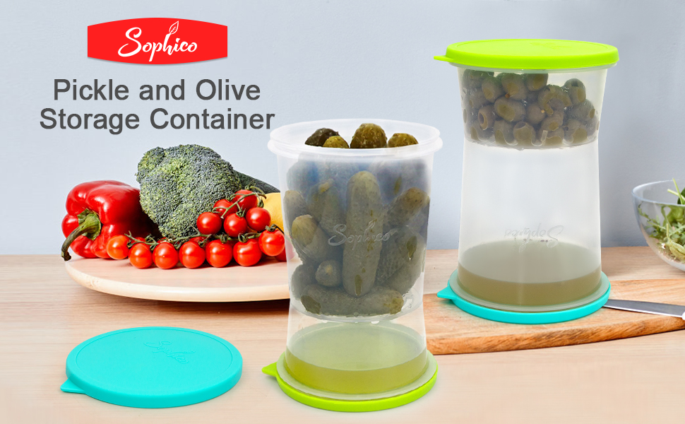 SOPHICO Pickle and Olives Jar Container with Strainer, 56oz
