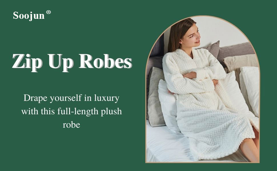 Soojun Women's Waffle Fleece Soft Zip Up Front Bathrobe at Amazon Women