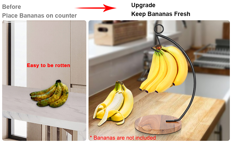 Livabber Tabletop Banana Tree Hanger, Metal Banana Holder Stand with Hook and Ring