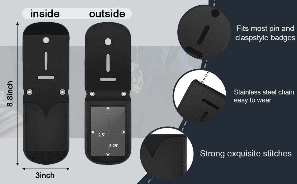 Police Badge Holder with Neck Chain, Universal Leather