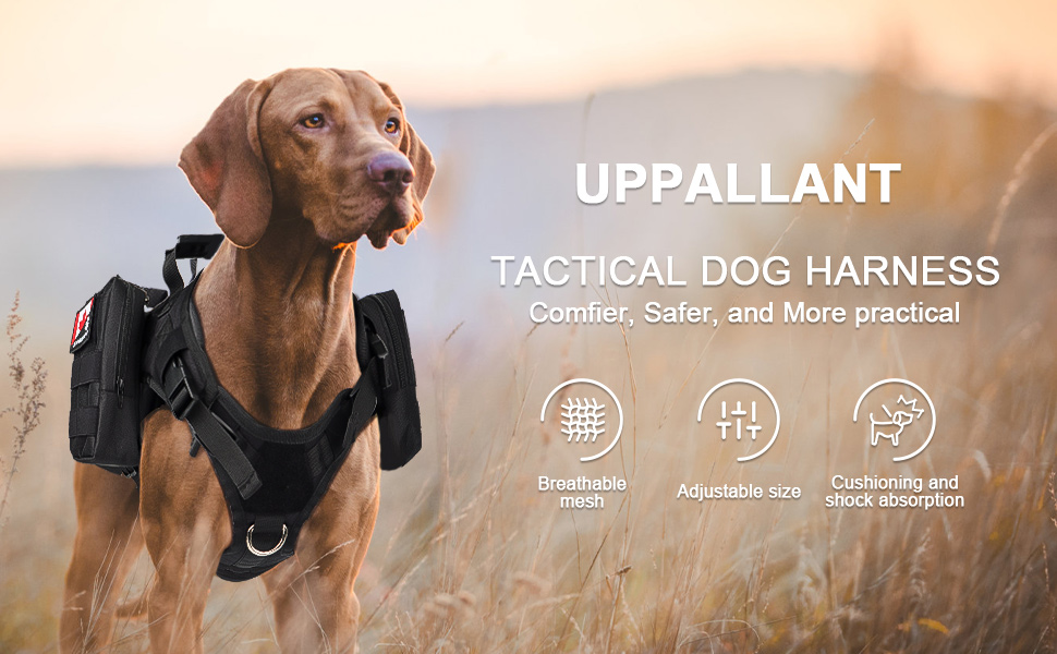 Tactical Dog Harness Set with Store Pouches, Soft Handle Rope, Comfort
