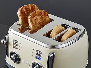 Text reads 'Image 5'. Four-slot toaster with toast and control buttons visible, showing golden brown toast in slots against dark background.
