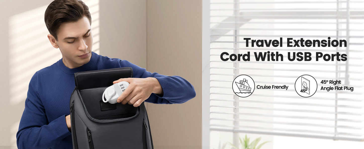 Travel Power Strip with USB Ports, 3 ft Extension Cord with