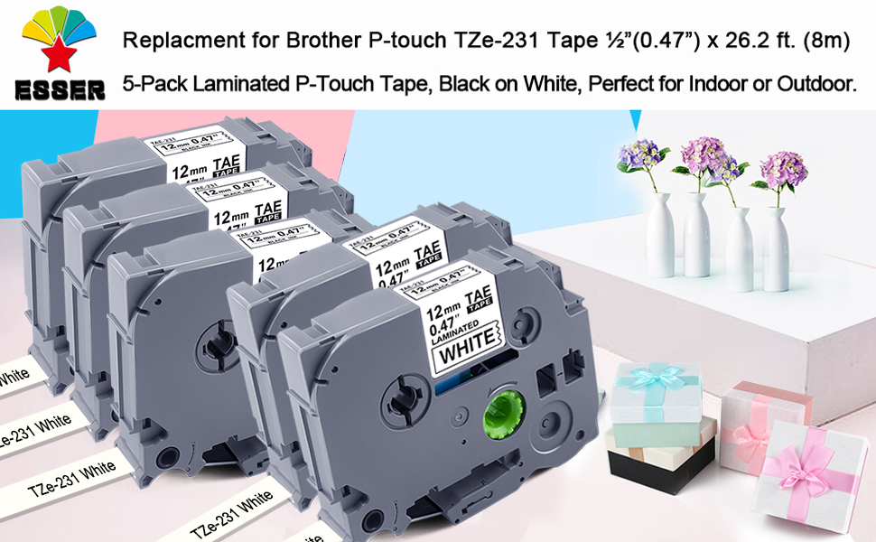 5 Pack Replacement for Brother P Touch Label Maker TZ Tape