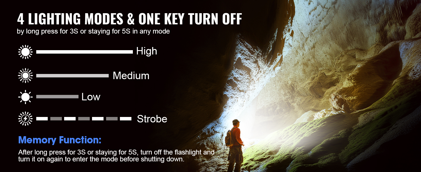 4 LIGHTING MODES & ONE KEY TURN OFF