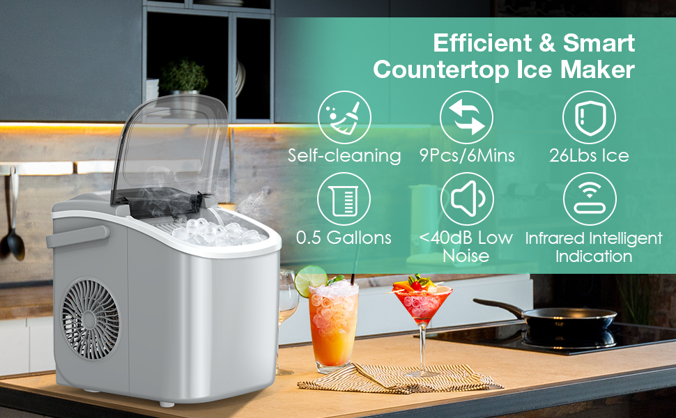 Ice Maker Countertop, Fast Ice Making in 6 Mins 9 Bullet