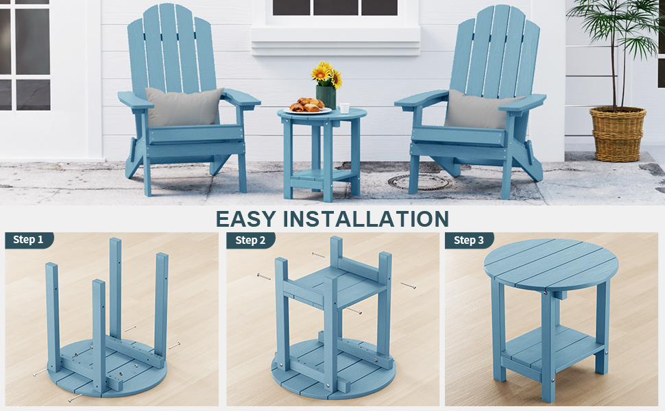 MXIMU Round Outdoor Side Table Adirondack Tables 18 Inch Chairside End Tables with