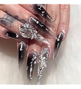 Long Press on Nails Stiletto Fake Nails with Designs Rhinestone Stick on Nails Glitter False Nail...