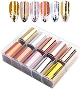 10 Sheets Holographic Nail Art Foil Transfer Stickers - Metallic Color Print Nail Decals 3D Self-...