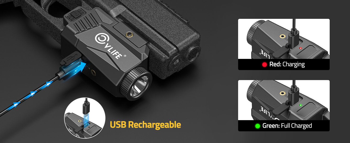 USB Rechargeable  - CVLIFE 600 Lumens Pistol Light Laser Combo