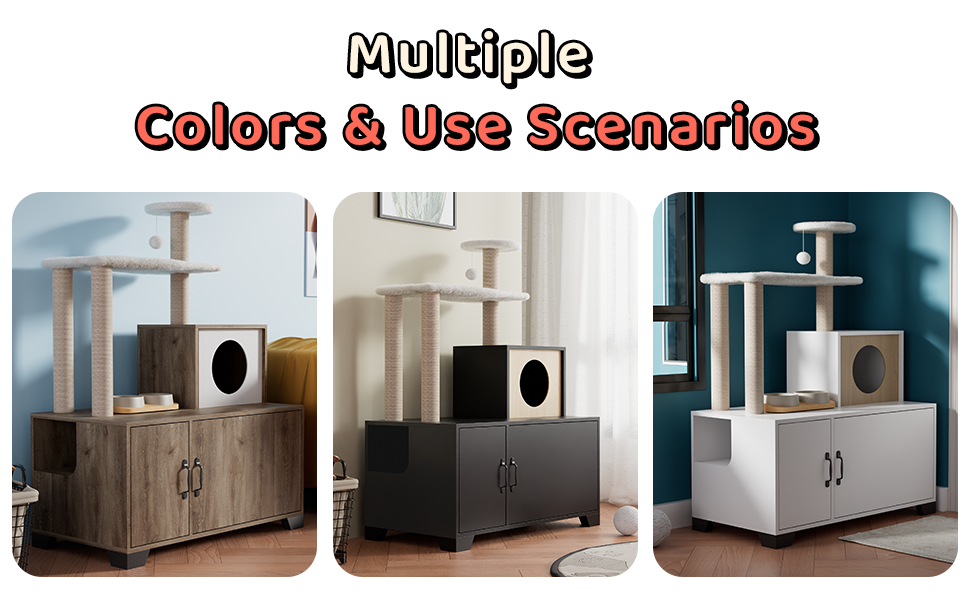 WISHIVE Litter Box Enclosure with Cat Tree, Cat Litter Box