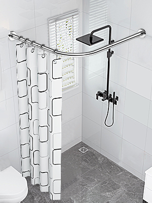 Misounda Shower Curtain Rail Rod L Shape, Adjustable Shower Curtain Pole 75 115 Cm Stainless Steel Corner Shower Rail With 24 Rings Hanging Shower Pole For Bathroom Locker Room