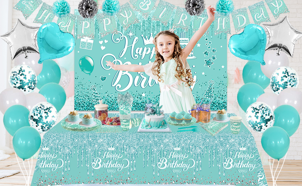 Teal Birthday Party Supplies Serves 16 Teal and Silver