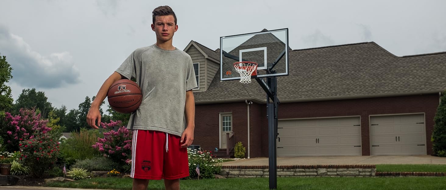 goalrilla basketball hoop and player with ball