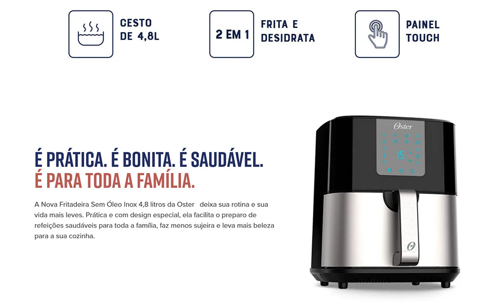 Fritadeira Ultra Digital 2 em 1 Inox 4,8L Oster com Painel Touch