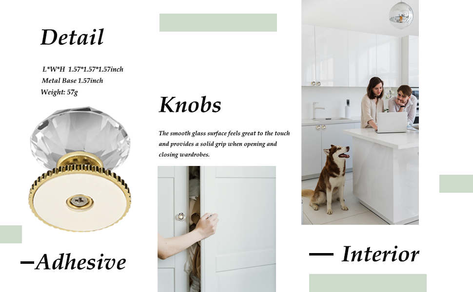 Crystal Self Stick Knobs for Mirror Adhesive Handle for Dresser